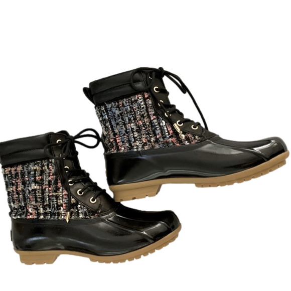 Sam Edelman Caldwell Rain Boots, Size 6, Black with Tweed Trim - Picture 1 of 5